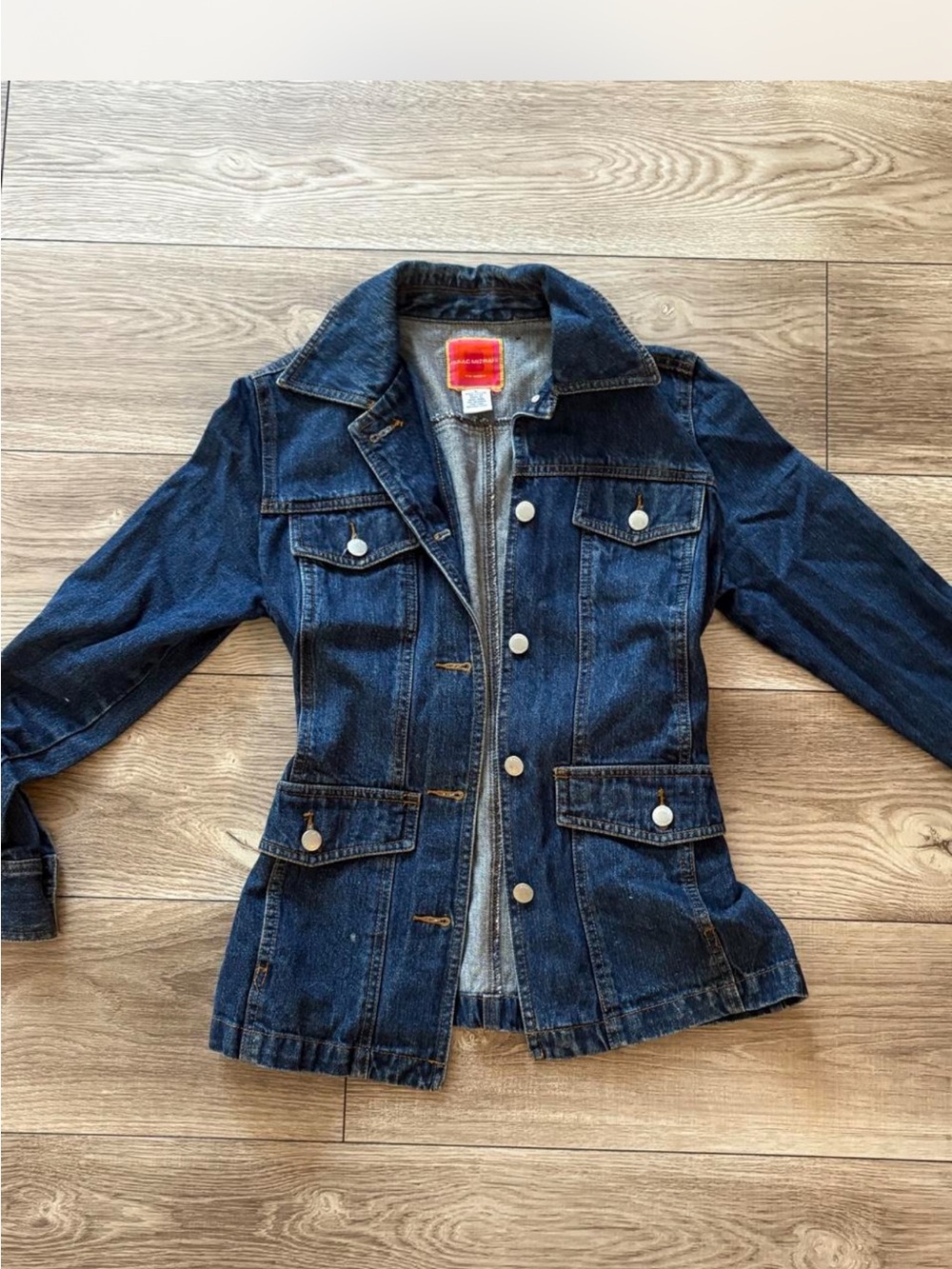 Women's Dark Blue Denim Jacket - Classic Button-Front